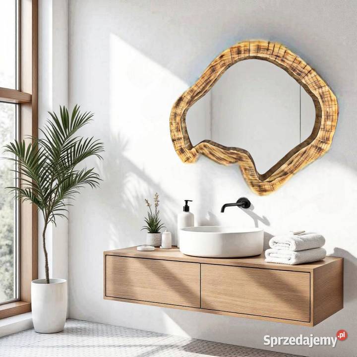 Drewniane lustro do nowoczesnej łazienki
