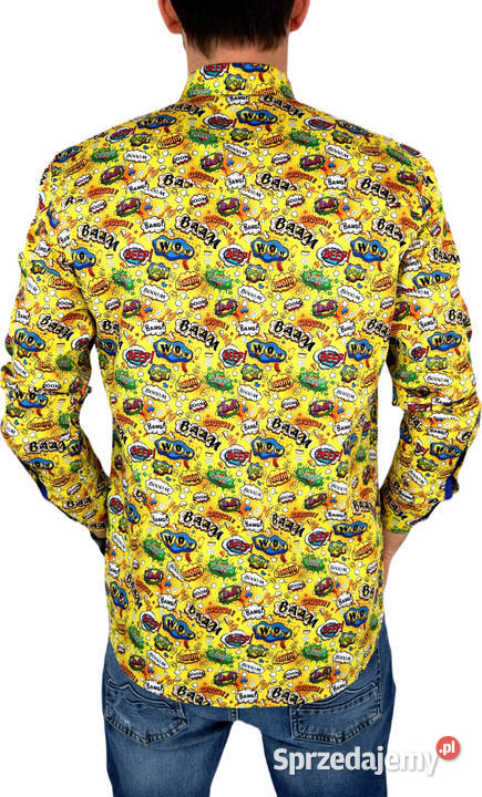DANIEL BESSI Koszula Męska Fb046 Żółta KOMIKS Odzież codzienna Ostrów Wielkopolski