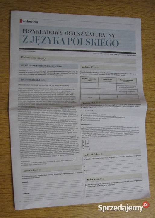 Przykładowy arkusz maturalny z j polskiego G Parczew