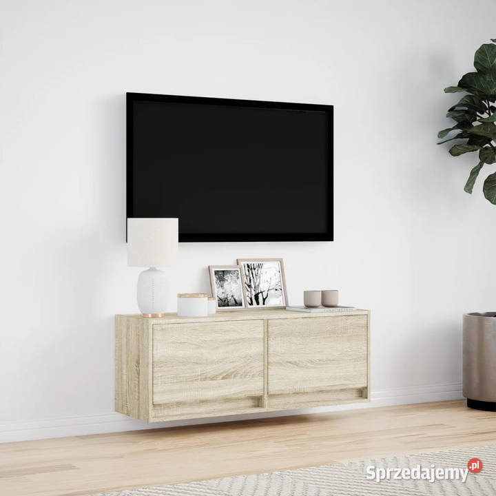 Ścienna szafka TV z LED dąb sonoma 100x31x35 Warszawa