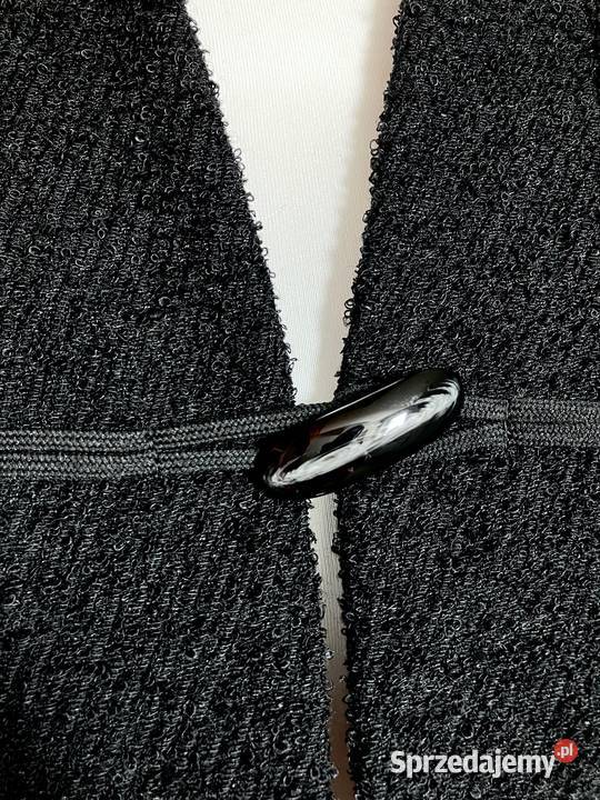 Krótki designerski czarny żakiet vintage wełna Bez wzoru