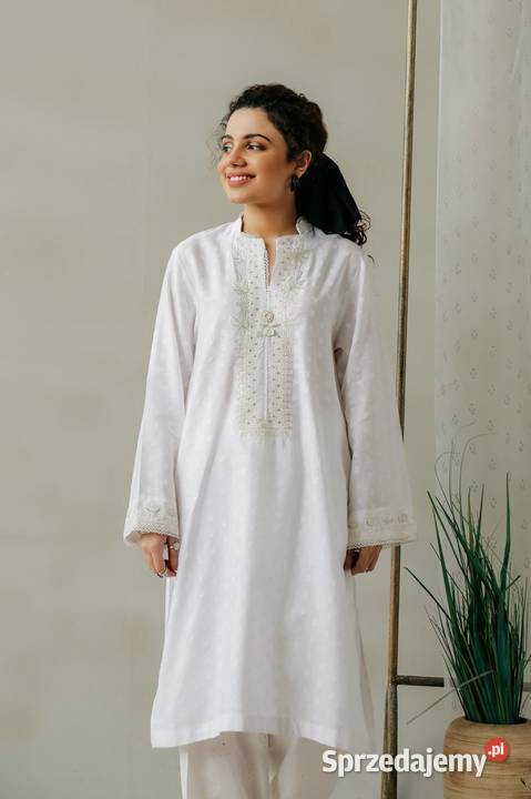 Długa biała tunika S 36 orient Indie kameez Szczecin