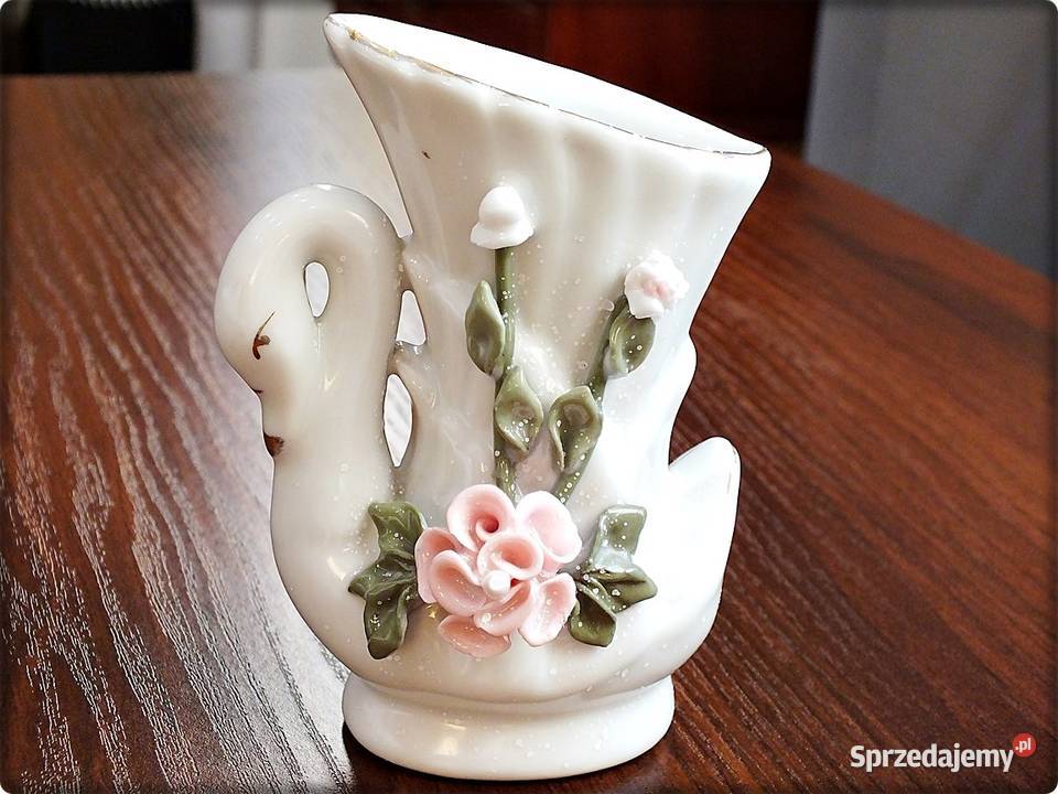 Wazon Wazonik Łabędź figurka Biała Porcelana Porcelana i szkło Żary