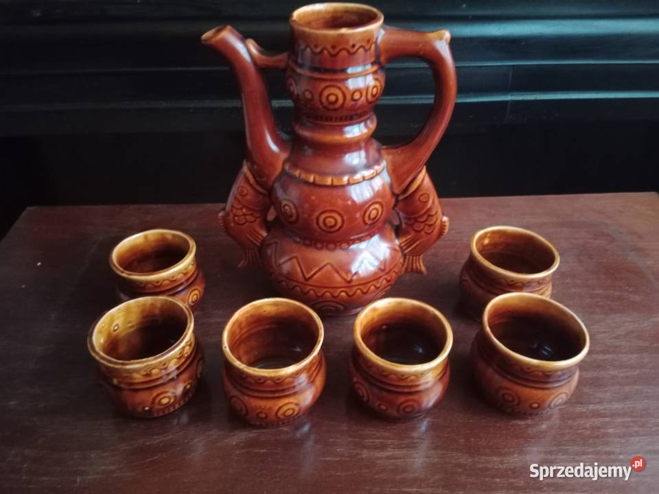 Piękny Zestaw Ceramiczny Ryby Karafka 6 kubków Ruda Śląska