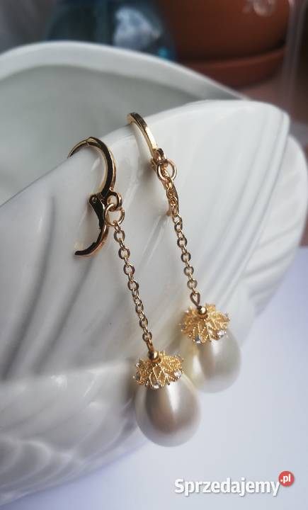 Kolczyki mosiężne pozłacane z perłą seashell Poznań sprzedam
