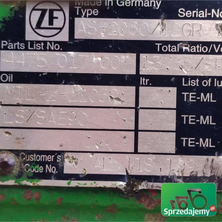 Dyferencjał 17x36 ZF AS2060 AL118199 John Deere sprzedam