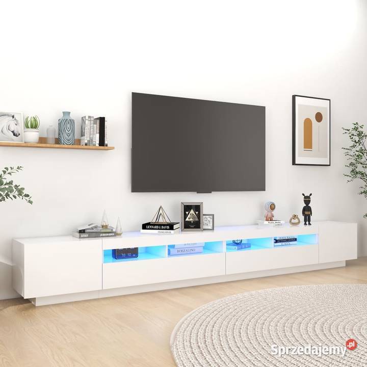Szafka pod TV z oświetleniem LED biała 300x35x40 Warszawa