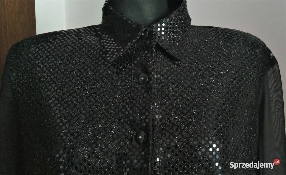 Czarna koszula mgiełka z kołnierzykiem cekiny Krosno
