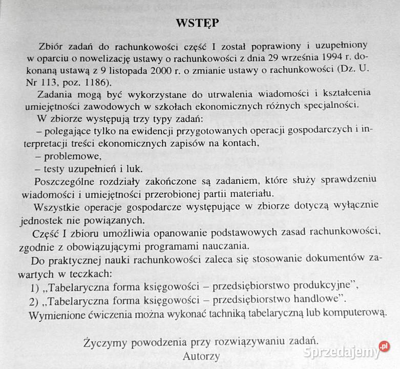 Zbiór zadań z rachunkowości cz 1 L Jakubiszyn T Rok wydania 2002 Pozostałe Chełm