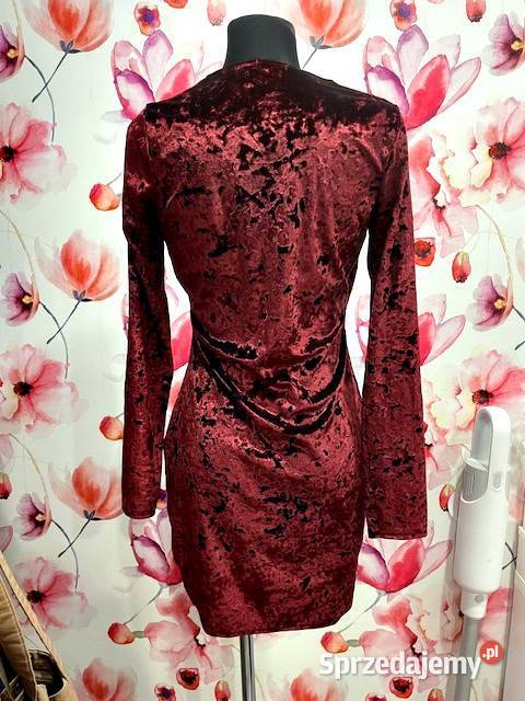 boohoo sukienka imprezowa bordo ala welur hit 40 Choszczno