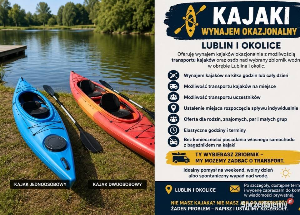 Kajaki wynajem okazjonalny Lublin i