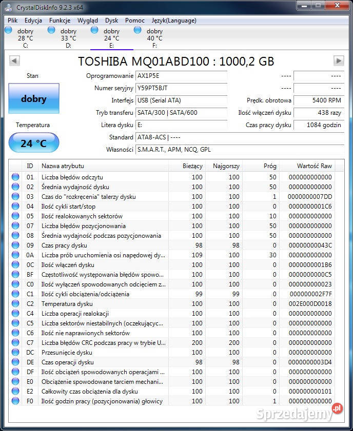 Dysk do laptopa 1TB SATA 25cala TOSHIBA Tomaszów Lubelski