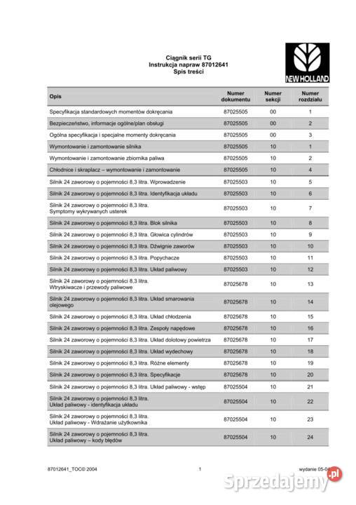 Książka serwisowa instrukcja napraw Holland Lublin