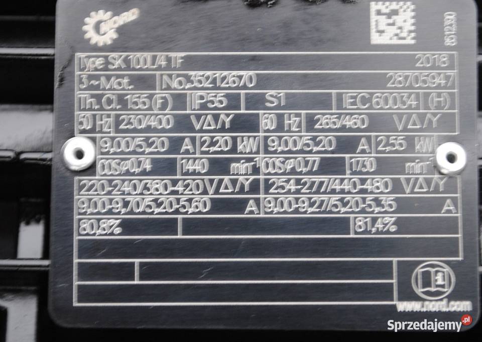 Motoreduktor kątowy 22kw 59obrmin Nord lubuskie