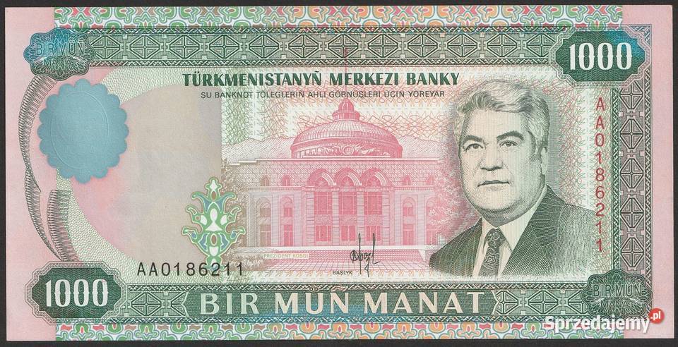 TURKMENISTAN 1000 MANAT 1995 AA STAN BANKOWY UNC Numizmatyka Łódź