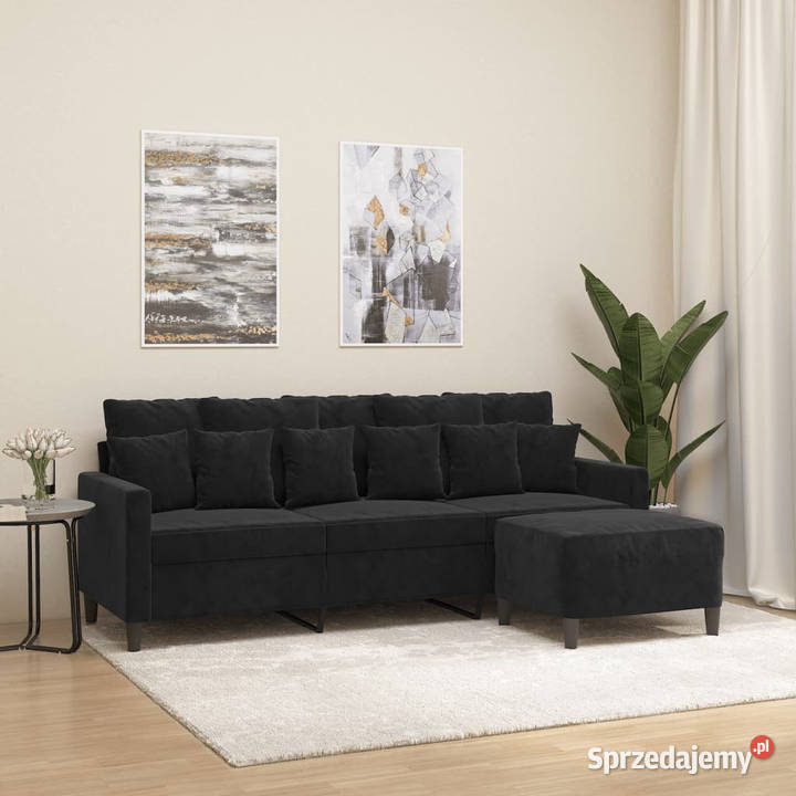 3osobowa sofa z podnóżkiem czarna 180 aksamit Sofy i kanapy Warszawa