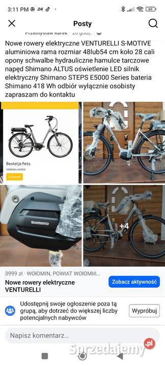 Nowy rower elektryczny VENTURELLI SMOTIVE sprzedam