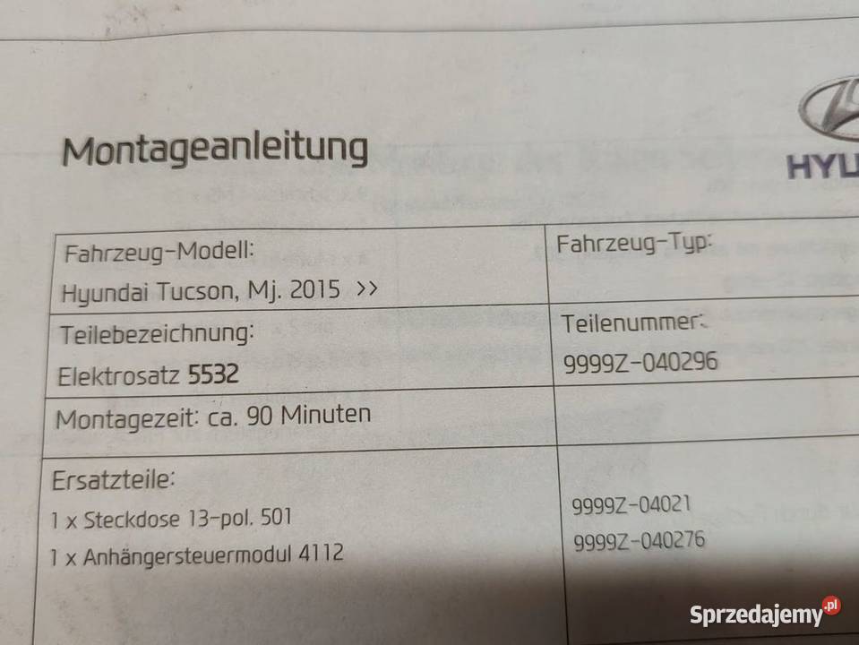 Nowa Oryginalna Wiązka Haka Holowniczego Hyundai Motoryzacja Pleszew