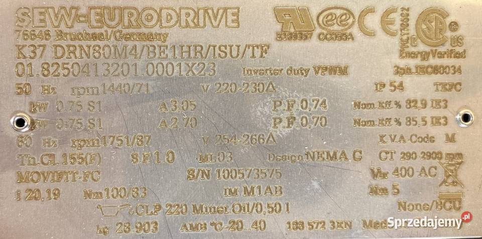 motoreduktor przekładnia 075kW 71obr 3fazowy Pigża sprzedam