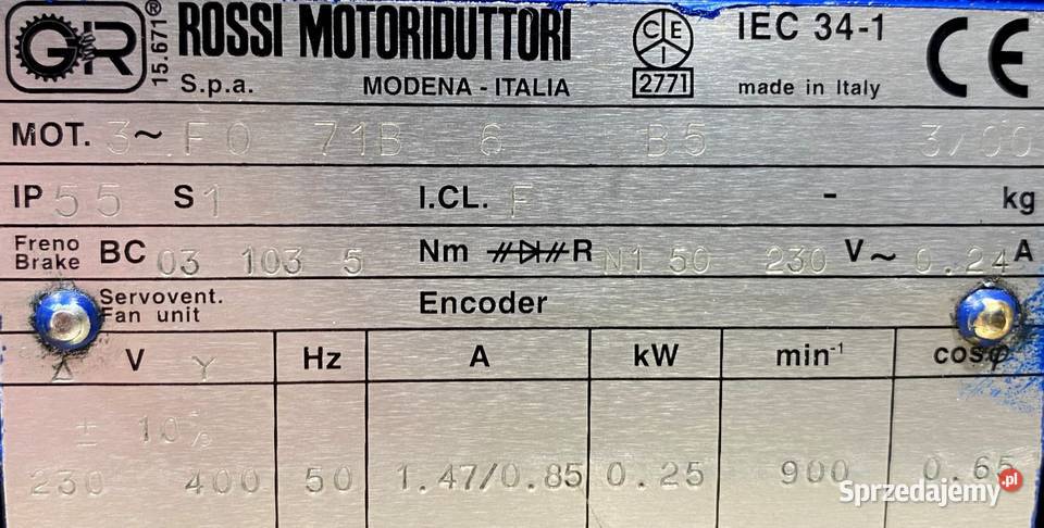 silnik elektryczny 025kW 900obr 3fazowy HAMULEC Pigża