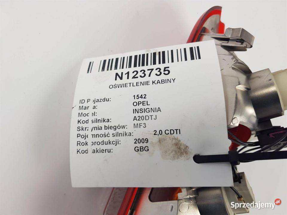 OŚWIETLENIE KABINY 13226854 OPEL INSIGNIA A osobowe Lipno