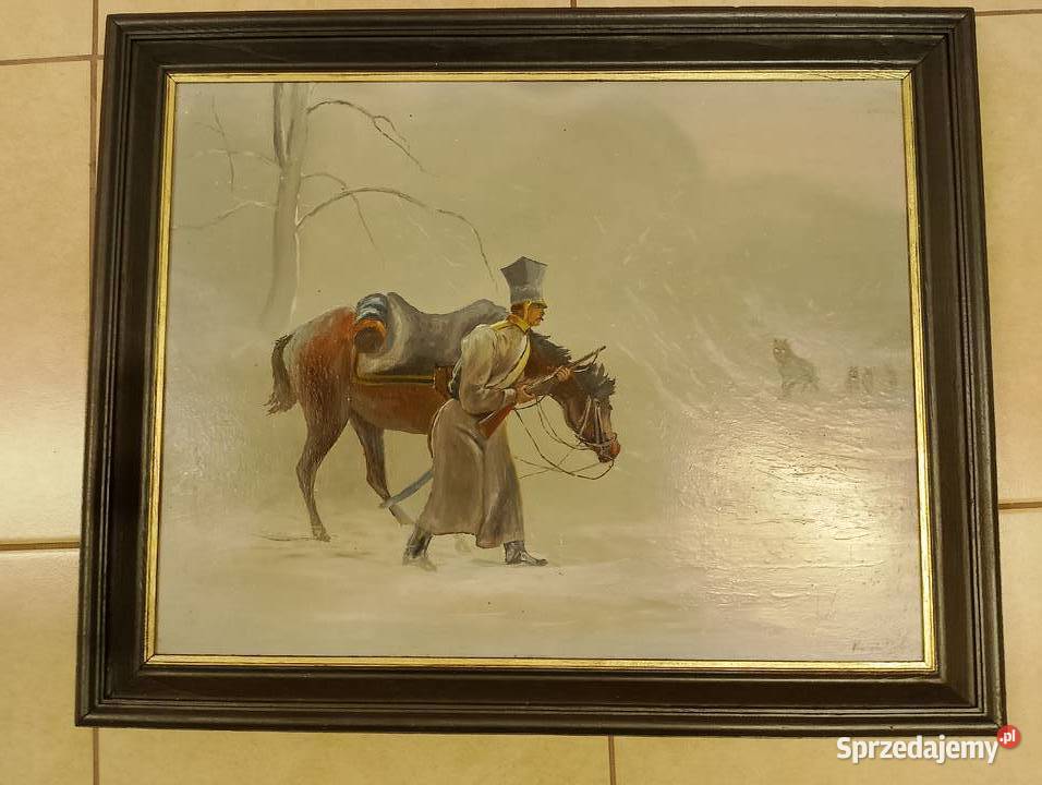 Obraz olejny ułan i wilki Rabka-Zdrój