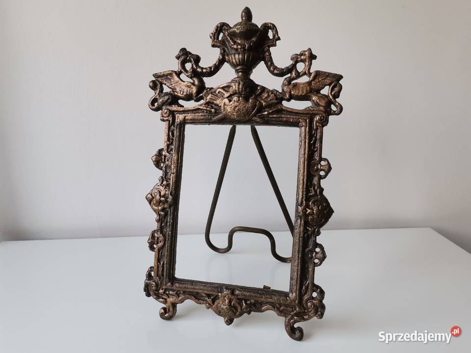 Stara duża ciężka mosiężna rama ramka na zdjęcie Katowice