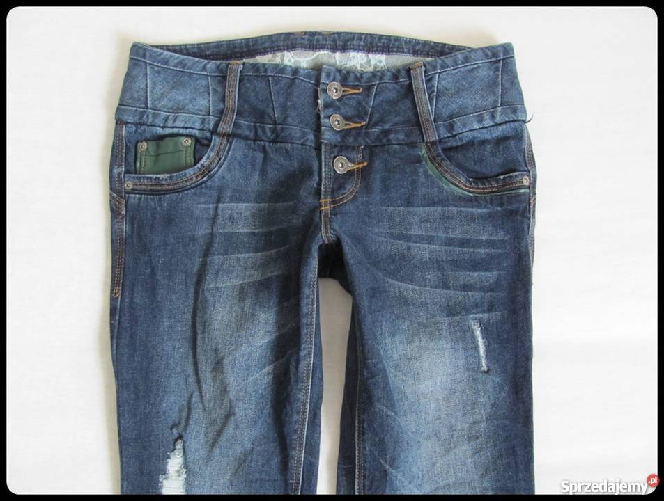 RAINBOW spodnie jeansowe z przetarciami 38 M Płock