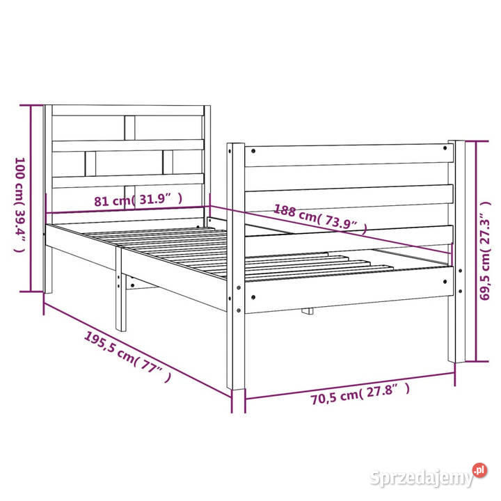 Rama łóżka lite drewno 75x190 WM3101243 Warszawa