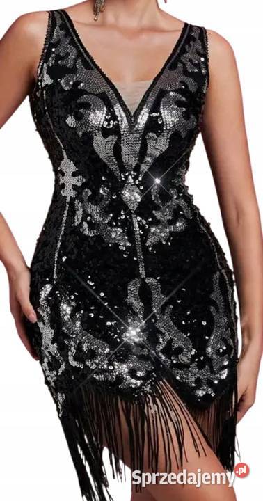 Sukienka czarna cekinowa elegancka imprezowa 40 czarny Spódnice i sukienki Wieluń