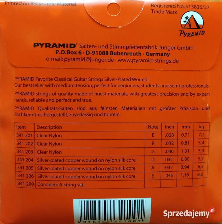 Zestaw strun do gitary klasycznej Pyramid Nylon Instrumenty Bytom