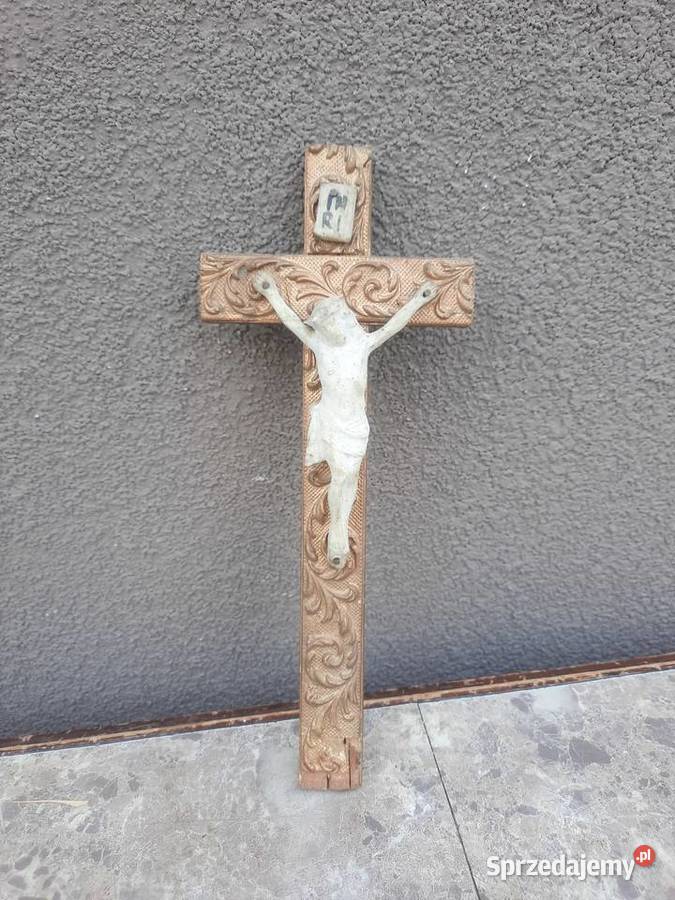 4 Stary krzyż krucyfiks drewno zdobiony 24 Tczew