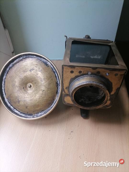 Stara mosiężna lampa karbidowa kolejowa z lat 30 Kraków