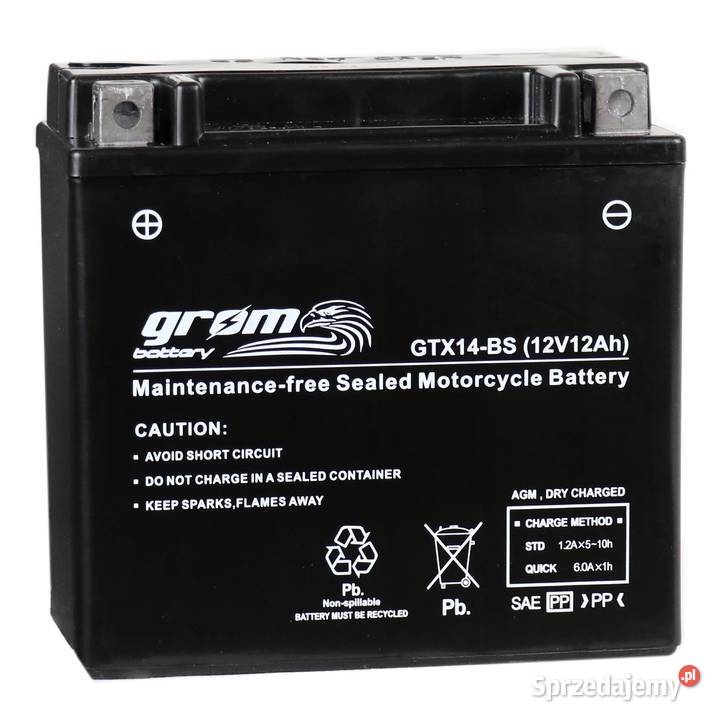 Akumulator GROM GTX14BS YTX14BS 12V 12Ah 200A L łódzkie Zgierz