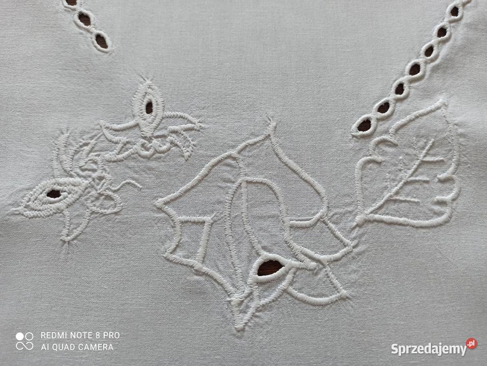 Bieżnik obrus bawełna haft Richelieu PRL Białystok