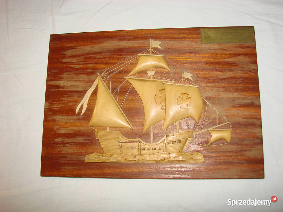 deska z żaglowcem pamiątka Stocznia Komuny pomorskie sprzedam