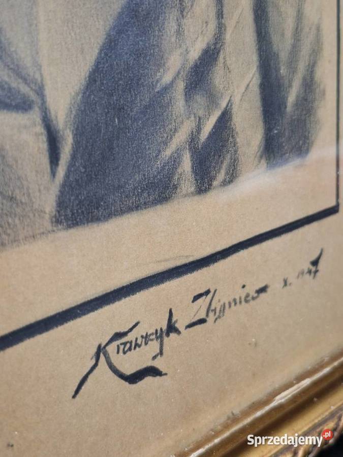 Oryginalny Portret Kobiecy 1947 Krawczyk Vintage