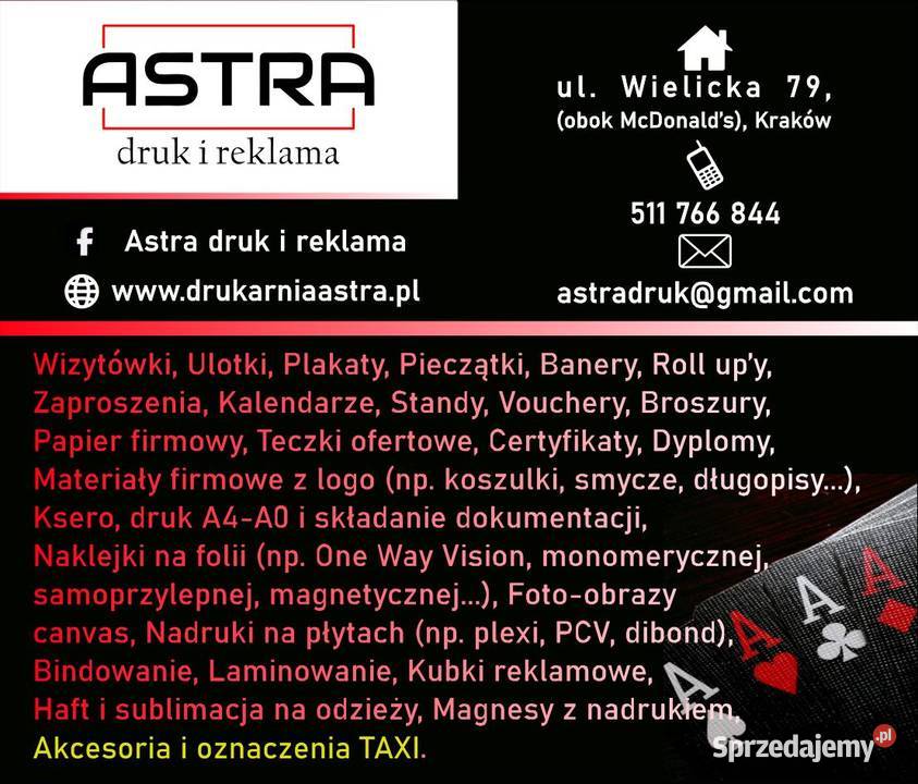 Wizytówki firmowe 24h druk tego samego dnia Kraków sprzedam