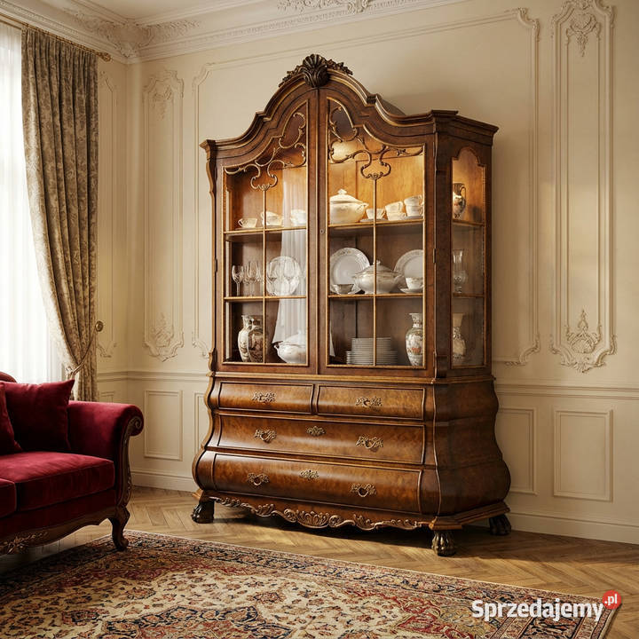 Wysoka WITRYNA orzechowa 214 DEKOR VINTAGE 47cm Kredensy i witryny Kalisz sprzedam