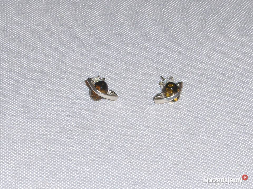 Srebrne kolczykiwkręty z bursztynem Biżuteria Łódź