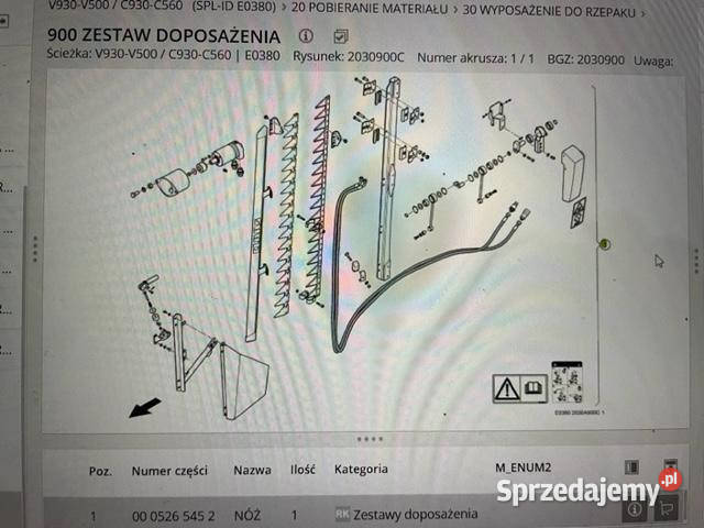 Claas V500 V930 C560 C930 Kosa do rzepaku Pozostałe Jastrzębniki