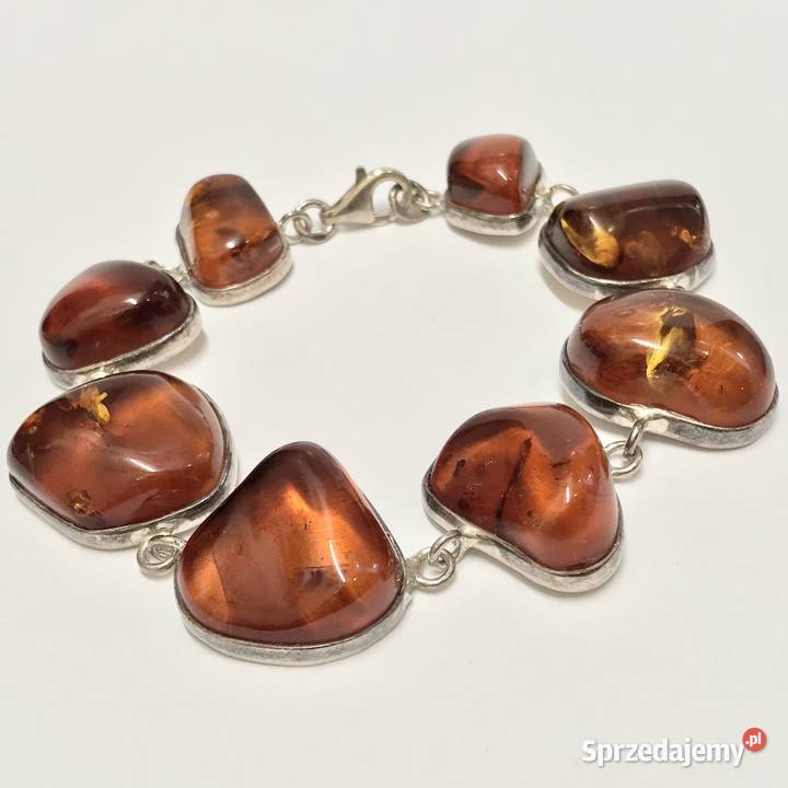 Srebrna BRANSOLETKA damska 925 z BURSZTYNAMI Warszawa