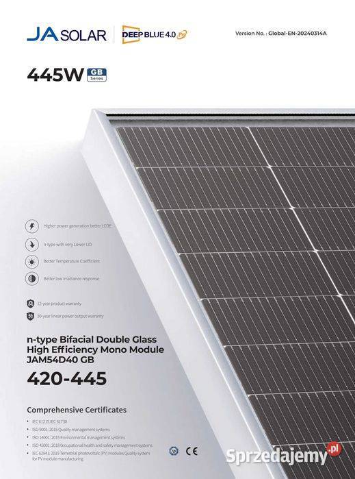 Panel fotowoltaiczny JA SOLAR JAM54D40425GBBF