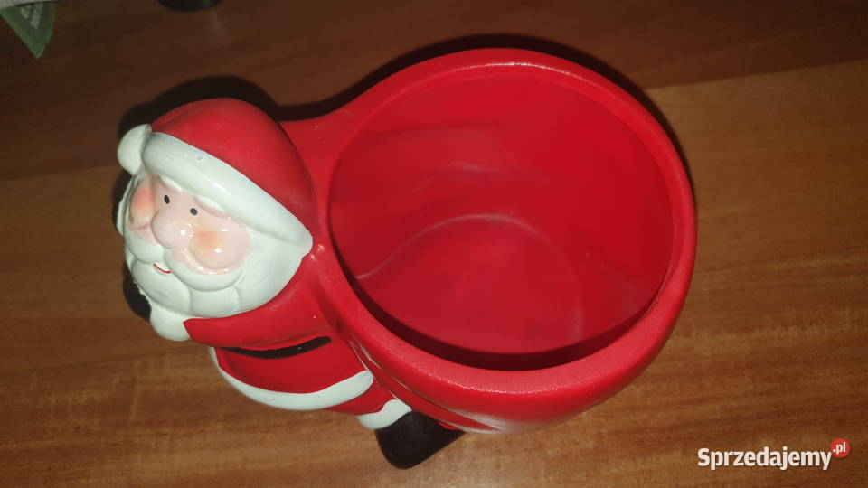 Osłonka doniczka ceramiczna czerwona z Mikołajem Doniczki i osłonki mazowieckie Warszawa