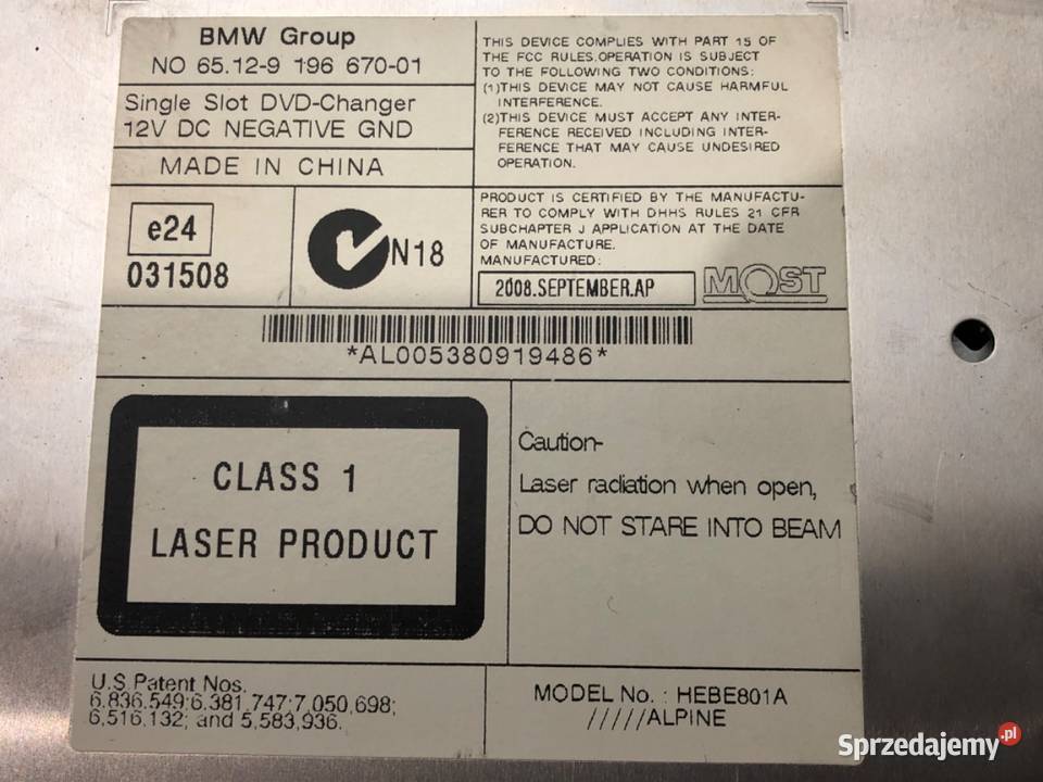 ZMIENIARKA CD BMW E71 0714 9196670 NAPĘD CZYTNIK podkarpackie