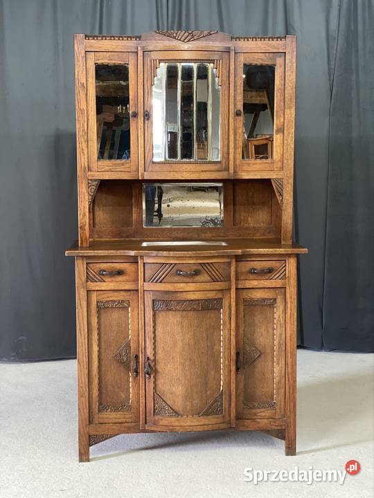 Kredens dębowy Art Deco z lustrami fazowanymi 108cm Kredensy i witryny Budno