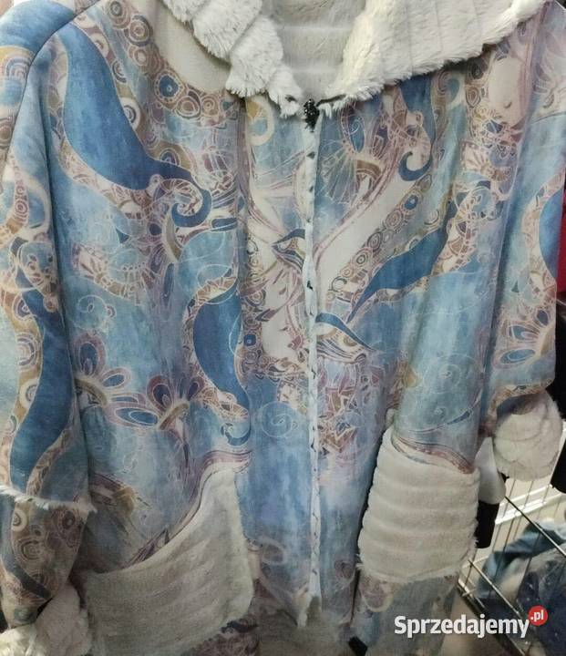 Kożuch z irchą turkus ornament jasny beż z brązowy/beżowy Białystok