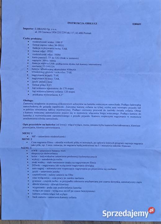 Wideorejestrator przód i tył samochodu Bydgoszcz