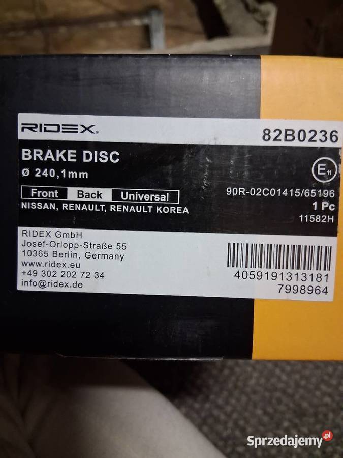 2X TARCZE HAMULCOWE RIDEX 82B0236 TYŁ DO RENAULT
