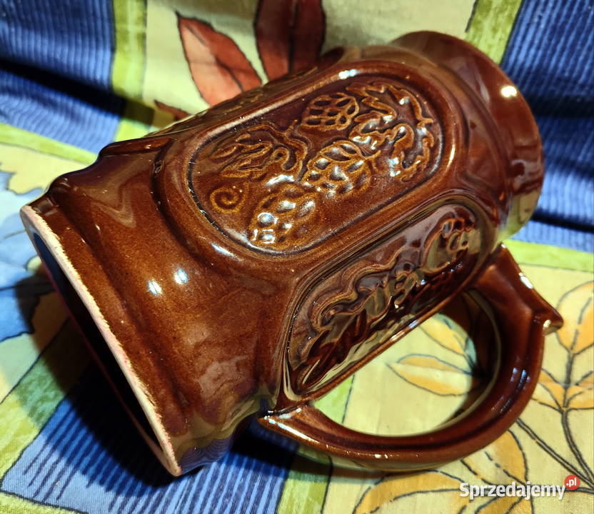 Gliniany ozdobny kufel do piwa retro vintage PRL Birofilistyka Lublin